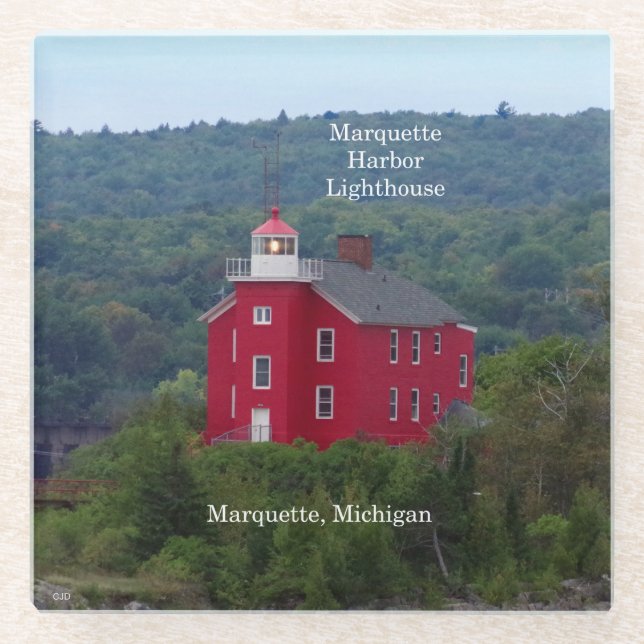 Posavasos De Vidrio Monastre de vidrio del faro de Marquette Harbour (Anverso)