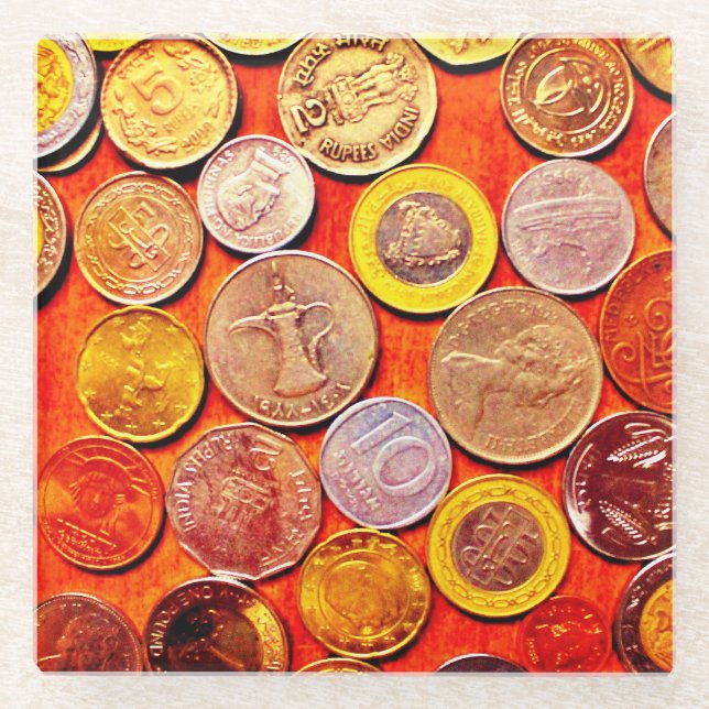 Posavasos De Vidrio Monedas Mundiales (Anverso)