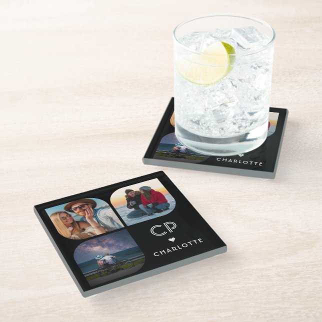 Posavasos De Vidrio Monograma 3 Foto Moderno de moda Simple (Angular)