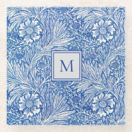 Posavasos De Vidrio Monograma azul William Morris