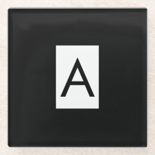 Posavasos De Vidrio Monograma blanco negro Letra inicial lino moderno