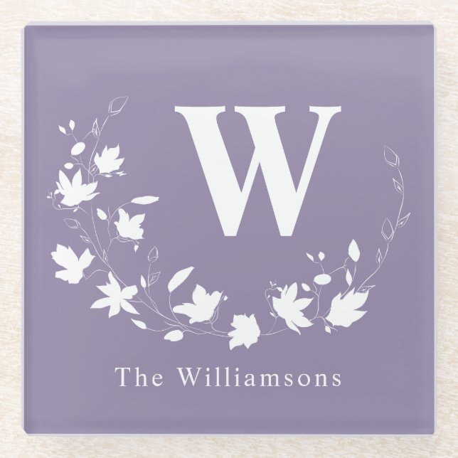Posavasos De Vidrio Monograma clásico Lilac Floral Wreath Personalizad (Anverso)