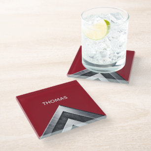 Posavasos De Vidrio Monograma con Patrón de Metal Elegante