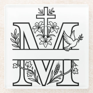 Posavasos De Vidrio Monograma cristiano M personalizable