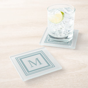 Posavasos De Vidrio Monograma de borde cuadrado de vidrio de mar y bla
