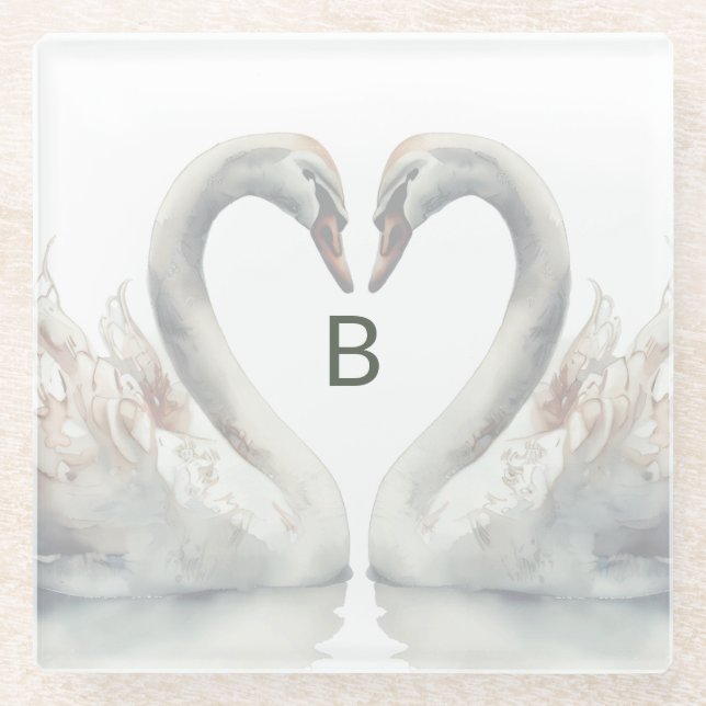 Posavasos De Vidrio Monograma de cisne (Anverso)