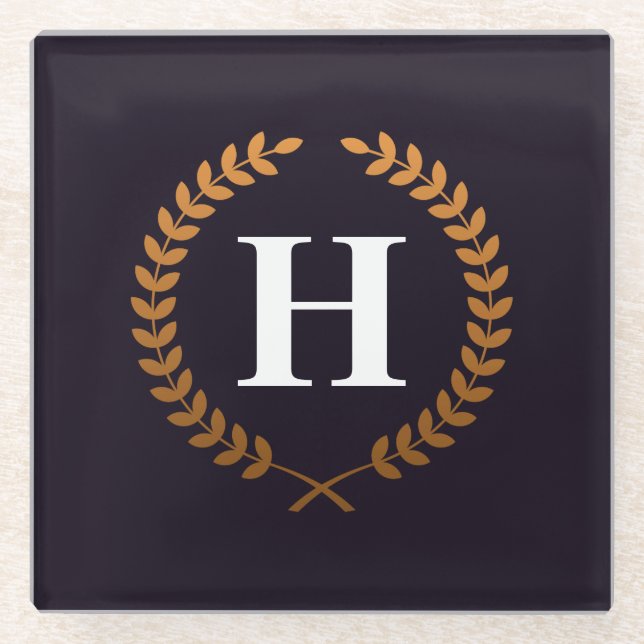 Posavasos De Vidrio Monograma de coronas de oro (Anverso)