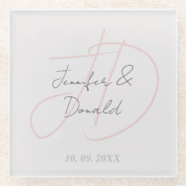 Posavasos De Vidrio Monograma de escritura clásica de moda