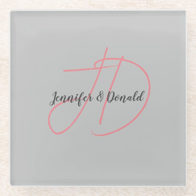 Posavasos De Vidrio Monograma de escritura clásica de moda (Anverso)