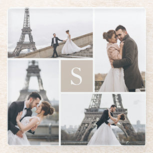 Posavasos De Vidrio Monograma de galería de fotos y bloque de color