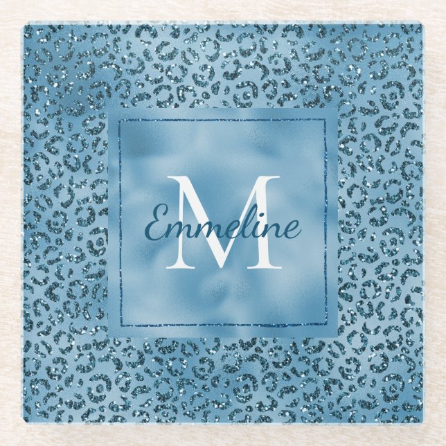 Posavasos De Vidrio Monograma de impresión de leopardo del Purpurina a (Anverso)