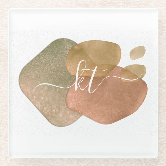 Posavasos De Vidrio Monograma de letra script con formas abstractas y  (Anverso)