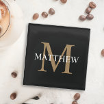 Posavasos De Vidrio Monograma de nombre personalizado negro<br><div class="desc">Crea tu propio posavasos de vidrio redondo negro personalizado con tu nombre y monograma personalizados.</div>