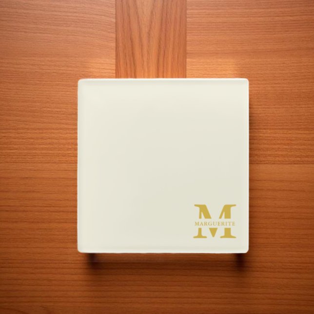 Posavasos De Vidrio Monograma de oro Neutral Beige (Subido por el creador)