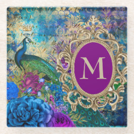 Posavasos De Vidrio Monograma de oro Verde azulado púrpura y elegante