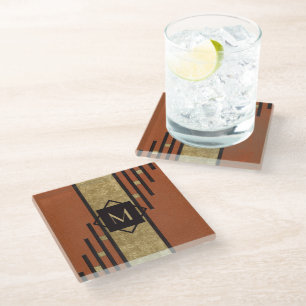 Posavasos De Vidrio Monograma de Personalizado de Art Deco Negro y Oro