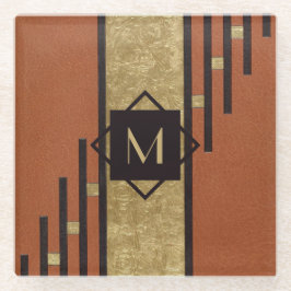 Posavasos De Vidrio Monograma de Personalizado de Art Deco Negro y Oro