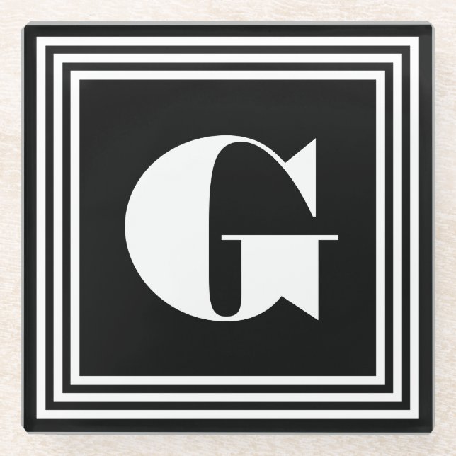 Posavasos De Vidrio Monograma de trama negrita 3 | Blanco y negro (Anverso)