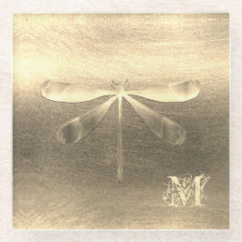 Posavasos De Vidrio Monograma de vidrio de la libélula de oro