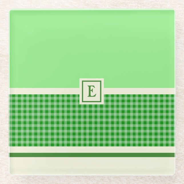 Posavasos De Vidrio Monograma de vidrio de verificación verde (Anverso)