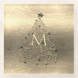 Posavasos De Vidrio Monograma de vidrio Gold Merry Christmas