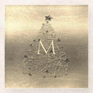 Posavasos De Vidrio Monograma de vidrio Gold Merry Christmas