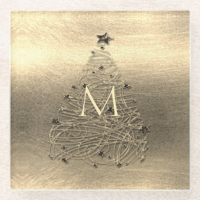 Posavasos De Vidrio Monograma de vidrio Gold Merry Christmas (Anverso)