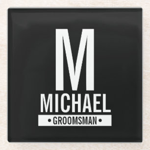 Posavasos De Vidrio Monograma del Groomsman personalizado y vidrio de