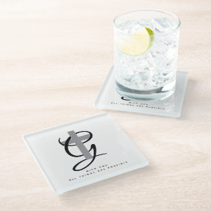 Posavasos De Vidrio monograma elegante de cruz religiosa cristiana