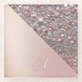 Posavasos De Vidrio Monograma Elegante en Oro Rosa