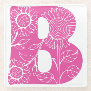 Posavasos De Vidrio Monograma floral de la letra mayúscula B