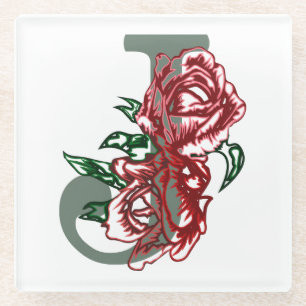Posavasos De Vidrio Monograma floral J letra mayúscula