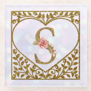 Posavasos De Vidrio Monograma Floral Personalizado, De la A a la Z
