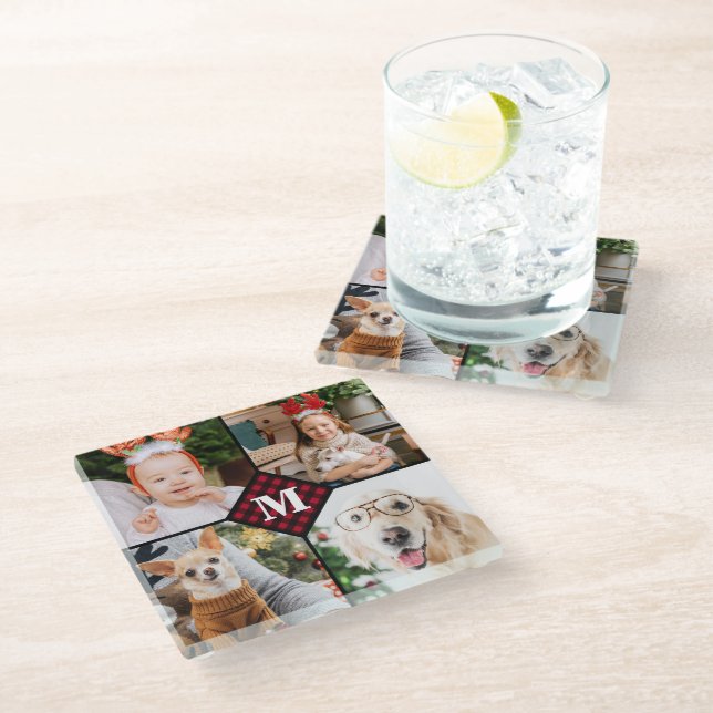 Posavasos De Vidrio Monograma fotográfico personalizado 4 con relleno  (Angular)