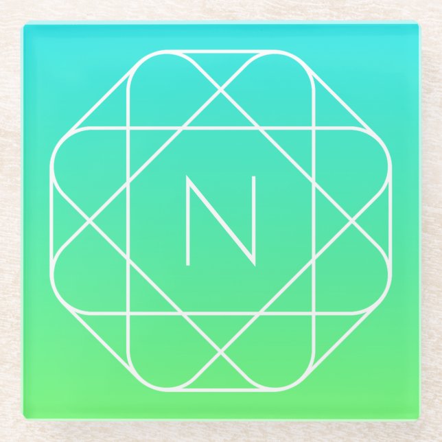 Posavasos De Vidrio Monograma geométrico de Guay | Ombre verde azul y  (Anverso)