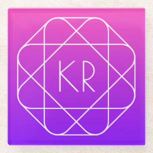 Posavasos De Vidrio Monograma geométrico de Guay Violeta púrpura mag