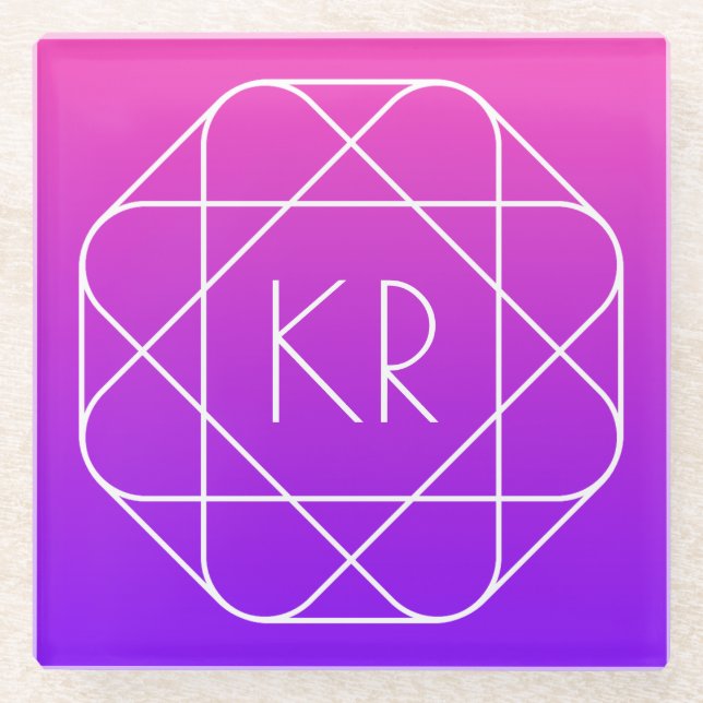 Posavasos De Vidrio Monograma geométrico de Guay | Violeta púrpura mag (Anverso)