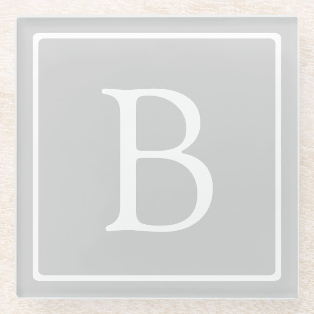 Posavasos De Vidrio Monograma gris claro simple (Anverso)