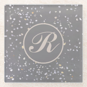Posavasos De Vidrio Monograma Gris moderno Terrazzo
