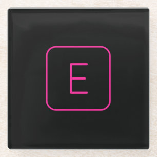 Posavasos De Vidrio Monograma Inicial de Estilo Moderno Rosa y Negro