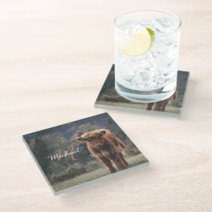 Posavasos De Vidrio Monograma inicial de ternera bovina de montaña de