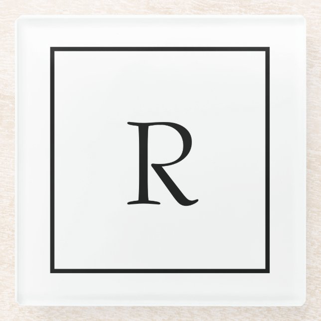 Posavasos De Vidrio Monograma Iniciales Nombre personalizado Black Whi (Anverso)