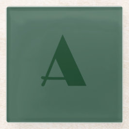Posavasos De Vidrio Monograma Letra inicial personalizado Retro verde 