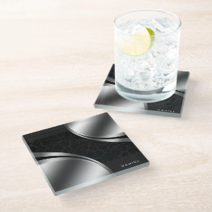 Posavasos De Vidrio Monograma moderno de formas geométricas de plata n