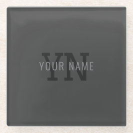 Posavasos De Vidrio Monograma moderno de nombre en gris oscuro (u otro