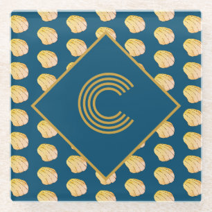 Posavasos De Vidrio Monograma Nautical Blue Gold