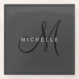 Posavasos De Vidrio Monograma negro profesional Gray Your Name