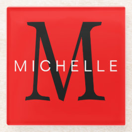 Posavasos De Vidrio Monograma negro rojo profesional Su nombre