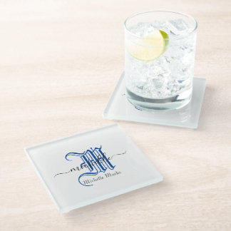 Posavasos De Vidrio monograma nombre comercial personalizado inicial a