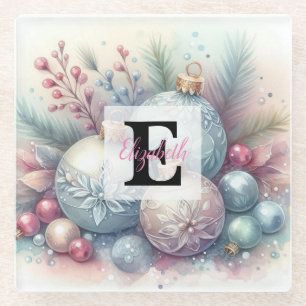 Posavasos De Vidrio Monograma nombre Ornamentos de árbol de Navidad ac